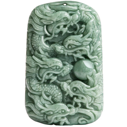 Natural Grade A Jadeite Nine Dragons Amulet Pendant – Guardian of Wealth, Strength, and Eternal Protection