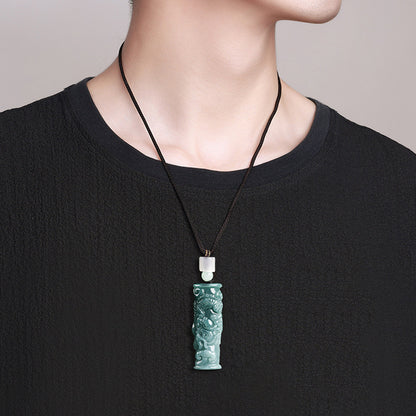 Natural Grade A Jadeite Blue Water Dragon Pillar Pendant – A Symbol of Tranquility&Strength&Protection