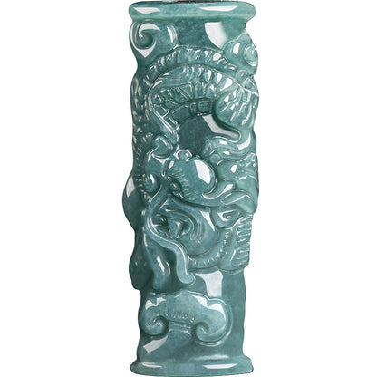 Natural Grade A Jadeite Blue Water Dragon Pillar Pendant – A Symbol of Tranquility&Strength&Protection