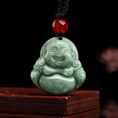 Natural Grade A Green Jade Maitreya Buddha Pendant – Joy, Abundance, and Serene Blessings