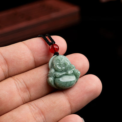 Natural Grade A Green Jade Maitreya Buddha Pendant – Joy, Abundance, and Serene Blessings