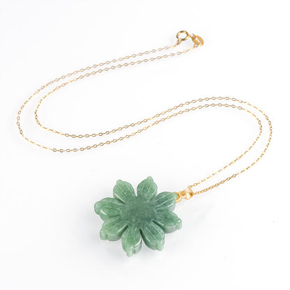 Natural Grade A Jade Sunflower Pendant with S925 Silver Chain—Keep Positive Energy with You!