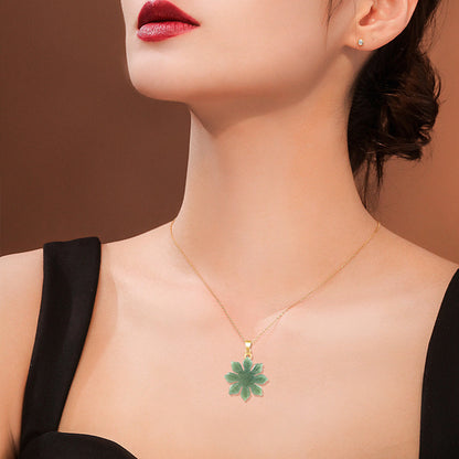Natural Grade A Jade Sunflower Pendant with S925 Silver Chain—Keep Positive Energy with You!