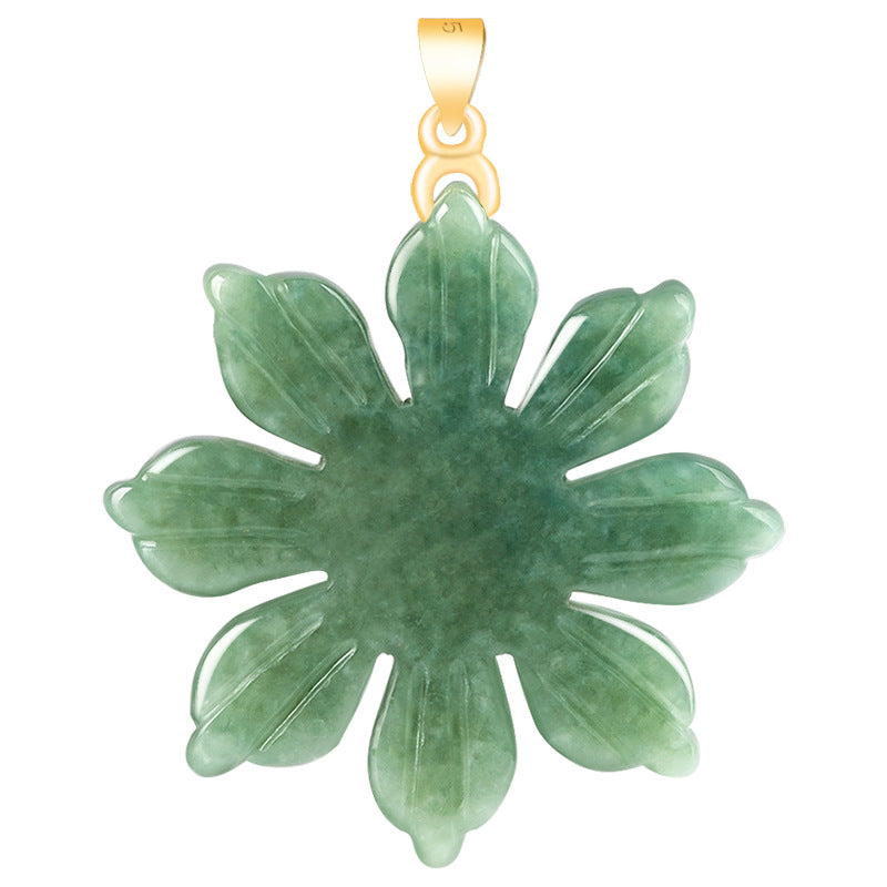 Natural Grade A Jade Sunflower Pendant with S925 Silver Chain—Keep Positive Energy with You!