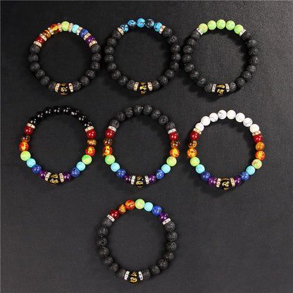 Volcanic Stone Chakra Bracelet Yoga Energy Bracelet Six-Character Mantra Couple Bracelet