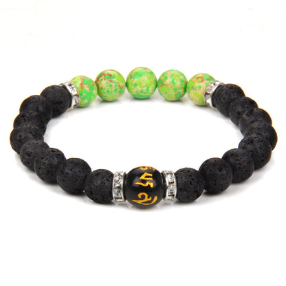 Volcanic Stone Chakra Bracelet Yoga Energy Bracelet Six-Character Mantra Couple Bracelet