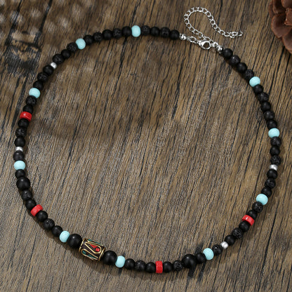 Ethnic style natural beaded stone necklace Tibetan round bead clavicle chain