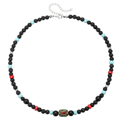 Ethnic style natural beaded stone necklace Tibetan round bead clavicle chain