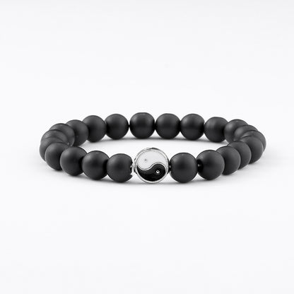 Tai Chi Yin Yang White Turquoise Bracelet Matte Black Handmade Beaded Bracelet