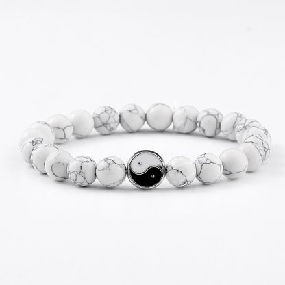 Tai Chi Yin Yang White Turquoise Bracelet Matte Black Handmade Beaded Bracelet