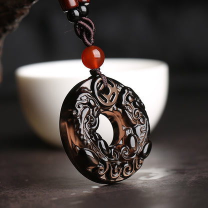 Natural 7A-Grade Ice Obsidian Double Pixiu Crystal Pendant