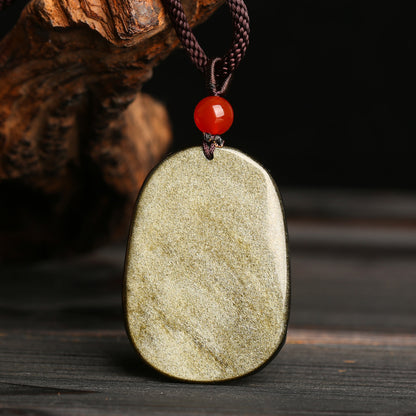 Natural crystal gold obsidian dragon pendant necklace